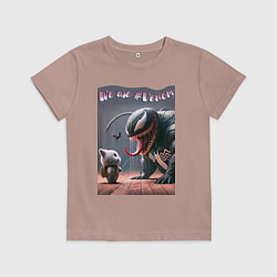 Футболка хлопковая детская Мультяшные Веном и котёнок - мем, цвет: пыльно-розовый