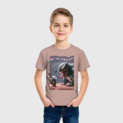 Футболка хлопковая детская Мультяшные Веном и котёнок - мем, цвет: пыльно-розовый — фото 2