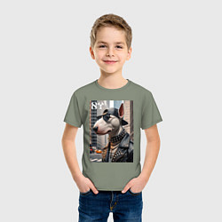 Футболка хлопковая детская Чувак бультерьер житель Нью-Йорка, цвет: авокадо — фото 2
