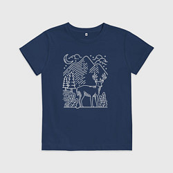 Футболка хлопковая детская Горы и олень, цвет: тёмно-синий