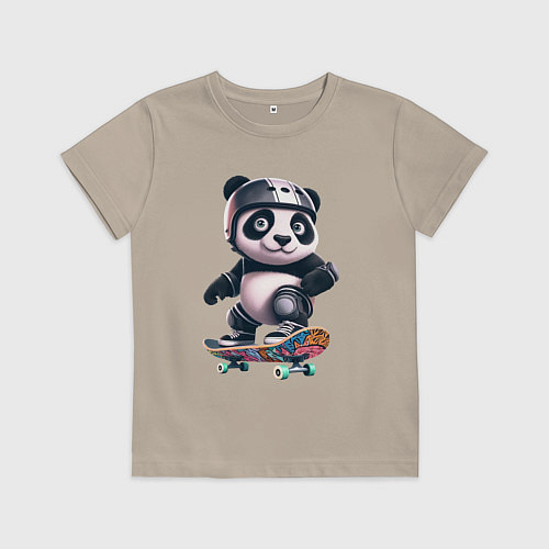 Детская футболка Cool panda on a skateboard - extreme / Миндальный – фото 1
