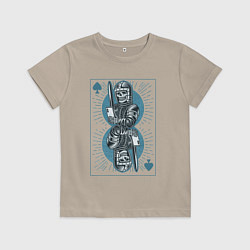 Футболка хлопковая детская Игральная карта со скелетом рыцарем, цвет: миндальный