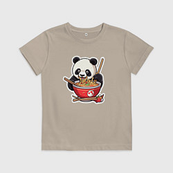 Футболка хлопковая детская Панда - сладкий поедатель лапши, цвет: миндальный