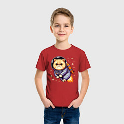 Футболка хлопковая детская Котик бравый космонавт с джетпаком, цвет: красный — фото 2