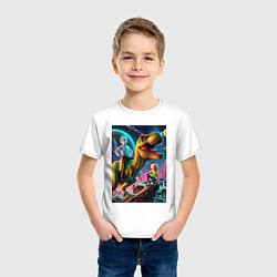 Футболка хлопковая детская Приключения Рика и Морти на планете динозавров, цвет: белый — фото 2