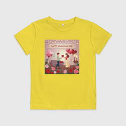 Футболка хлопковая детская Валентинин день, цвет: желтый