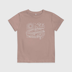Футболка хлопковая детская Ракета в космосе, цвет: пыльно-розовый