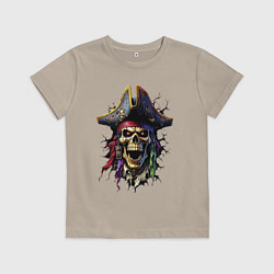 Футболка хлопковая детская Пиратский череп, цвет: миндальный
