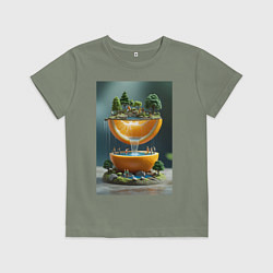 Футболка хлопковая детская Релаксирующий водопад спелых апельсинов, цвет: авокадо