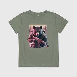 Футболка хлопковая детская Крутой медведь - спецназ, цвет: авокадо