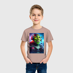 Футболка хлопковая детская Cool Shrek - cyberpunk, цвет: пыльно-розовый — фото 2