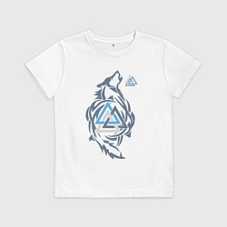 Футболка хлопковая детская Фенрир скандинавчкая руна, цвет: белый