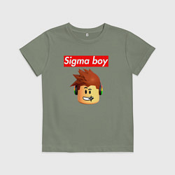 Футболка хлопковая детская Sigma boy roblox head - мем Роблокс Сигма бой, цвет: авокадо