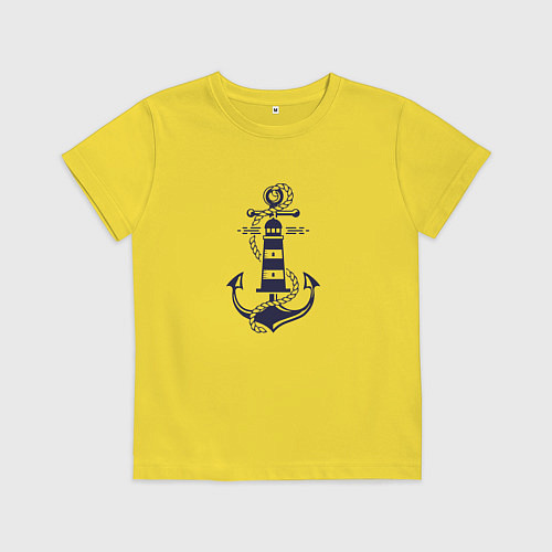 Детская футболка Морская эмблема - якорь и маяк / Желтый – фото 1