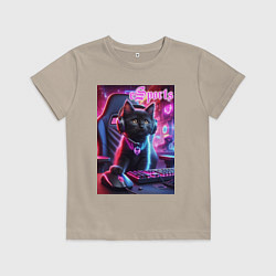 Футболка хлопковая детская Чёрный котёнок - киберспорт, цвет: миндальный