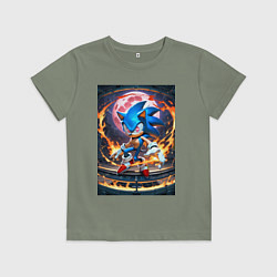 Футболка хлопковая детская Соник на фоне красной Луны, цвет: авокадо
