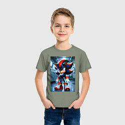 Футболка хлопковая детская Ежик Шедоу в коридоре, цвет: авокадо — фото 2