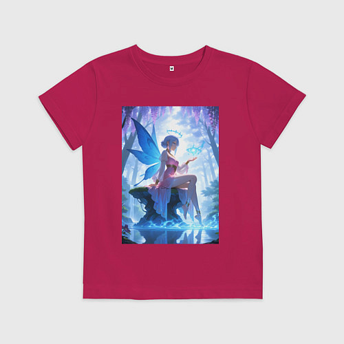 Детская футболка Прекрасная фея посреди лесного пруда / Маджента – фото 1