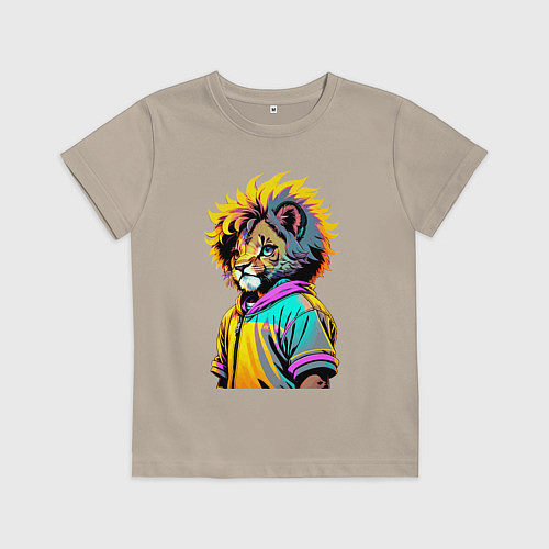 Детская футболка Прикольный львёнок - поп-арт / Миндальный – фото 1