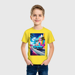 Футболка хлопковая детская Кабриолет едет по тропическому острову, цвет: желтый — фото 2