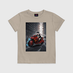 Футболка хлопковая детская Shiroko лиса на футуристичном мотоцикле, цвет: миндальный