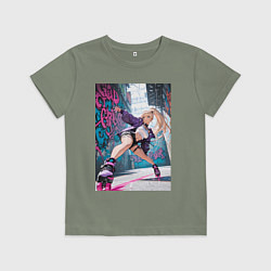 Футболка хлопковая детская Девушка на роликах исполняет трюки, цвет: авокадо