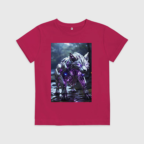 Детская футболка Киборг лиса с неоновой подсветкой / Маджента – фото 1