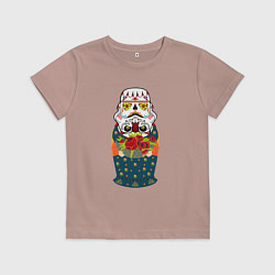 Футболка хлопковая детская Матрешка в расписном шлеме имперского штурмовика, цвет: пыльно-розовый