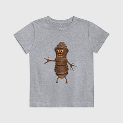 Футболка хлопковая детская Сartoon worm character brown, цвет: меланж