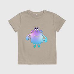 Футболка хлопковая детская Monster cartoon blue purple, цвет: миндальный