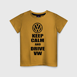 Футболка хлопковая детская Keep Calm & Drive VW, цвет: горчичный