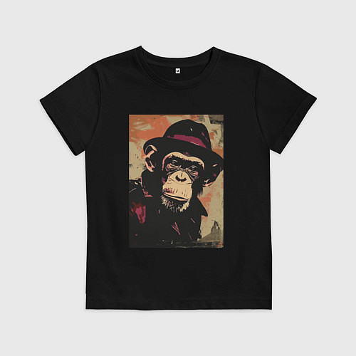 Детская футболка Обезьянка детектив в шляпе / Черный – фото 1