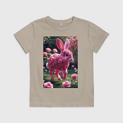 Футболка хлопковая детская Кролик из роз, цвет: миндальный