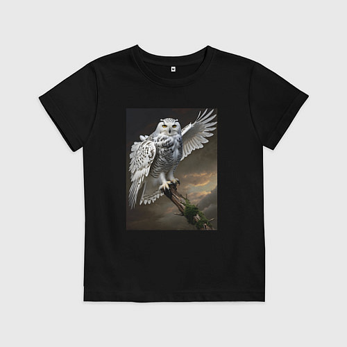 Детская футболка Белая сова на ветке / Черный – фото 1