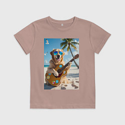 Футболка хлопковая детская Собака играет на гитаре, цвет: пыльно-розовый