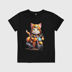 Футболка хлопковая детская Мотокотик, цвет: черный