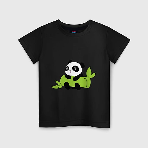 Детская футболка Панда с веткой / Черный – фото 1