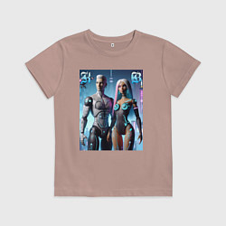 Футболка хлопковая детская Barbie and Ken - cyber fantasy, цвет: пыльно-розовый