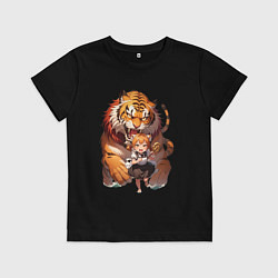 Футболка хлопковая детская Дева в тени тигра, цвет: черный
