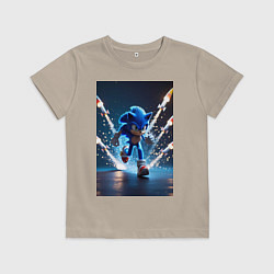 Футболка хлопковая детская Соник убегает от ракет, цвет: миндальный