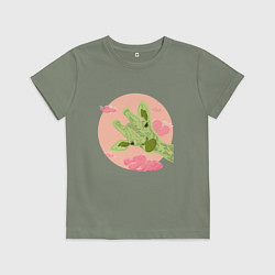 Футболка хлопковая детская Жирафик и розовые облака, цвет: авокадо