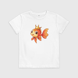 Футболка хлопковая детская Мультяшная золотая рыбка в короне, цвет: белый