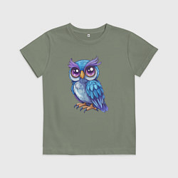 Футболка хлопковая детская Сова с фиолетовыми глазами, цвет: авокадо