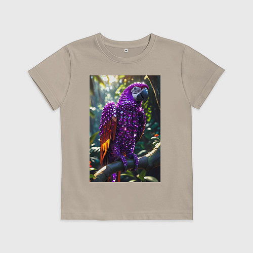 Детская футболка Попугай из драгоценных камней / Миндальный – фото 1