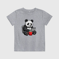 Детская футболка Панда с кофе за ноутбуком