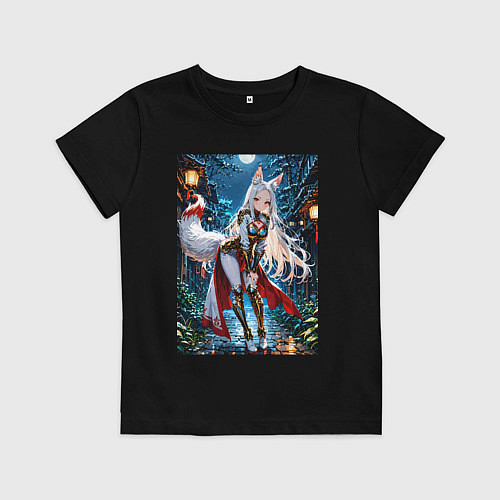 Детская футболка Белоснежная лиса лунной ночью / Черный – фото 1