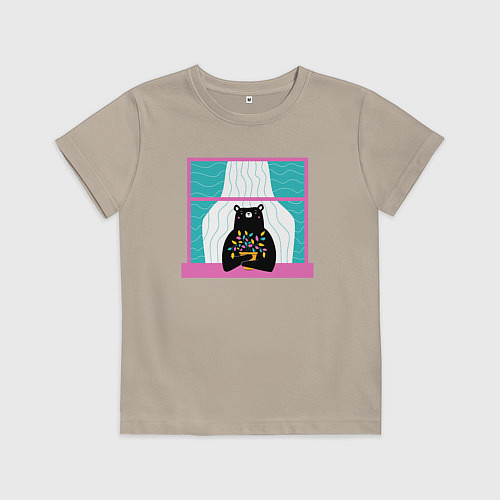 Детская футболка Мишка в окошке / Миндальный – фото 1