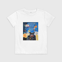 Футболка хлопковая детская Ярко синее граффити с медведем, цвет: белый