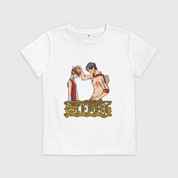 Футболка хлопковая детская Ванпис Луффи старший, цвет: белый