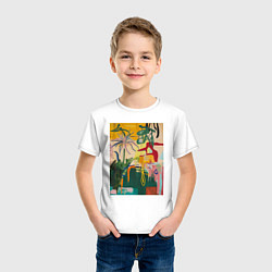 Футболка хлопковая детская Тропическая цветочная абстракция, цвет: белый — фото 2